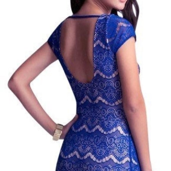 Bebe Royal Blue Lace Low Back Dress - Picture 1 of 8